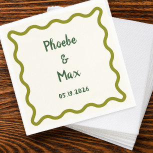 Handwritten Bold Whimsical Wavy Border Wedding Napkin