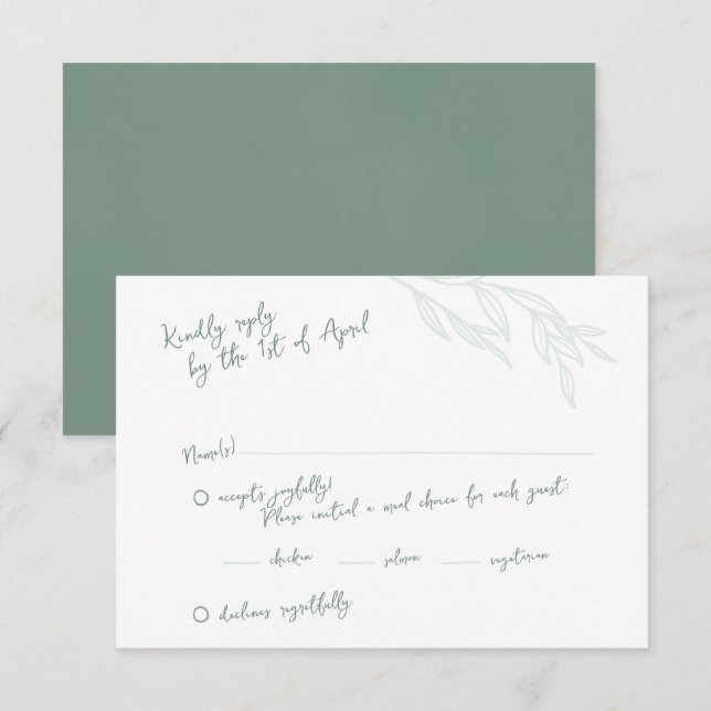 Handwritten Botanical Green RSVP Cards (Front/Back)