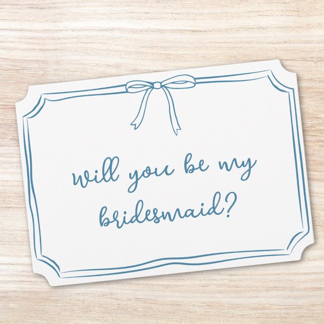 Handwritten Bow Dusty Blue Bridesmaid Proposal Invitation (Creator Uploaded)