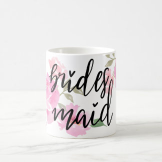Handwritten Bridesmaid Script Pink Peonies Floral Coffee Mug