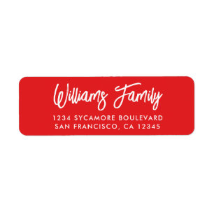 Handwritten Bright Red Family Return Address Label