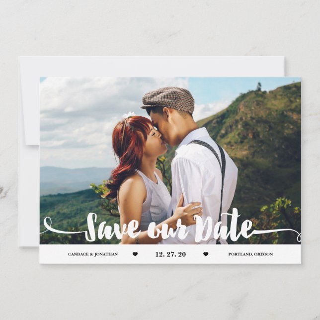 Handwritten Brush Script Photo Save the Date (Front)