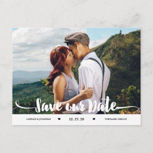 Handwritten Brush Script Photo Save the Date Announcement Postcard