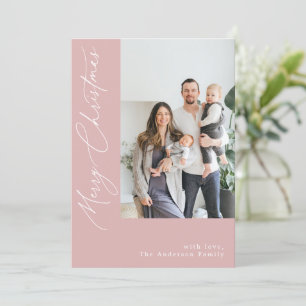 Handwritten Calligraphy Blush Pink Christmas Photo Holiday Card