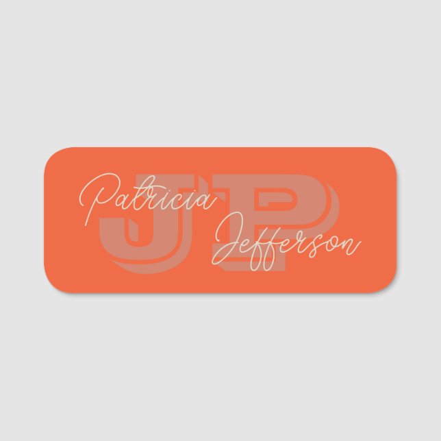 Handwritten Calligraphy: Orange Unique Monogrammed Name Tag (Front)