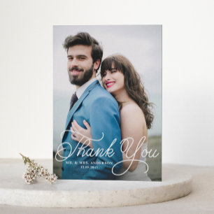 Handwritten Calligraphy Photo Wedding Thank You Card