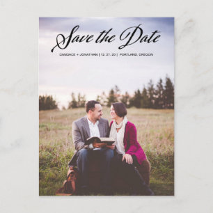 Handwritten Calligraphy Script Photo Save the Date Announcement Postcard