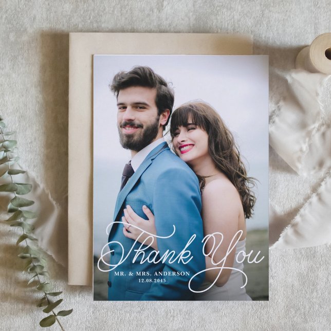 Handwritten Calligraphy Wedding Thank You Postcard (Creator Uploaded)