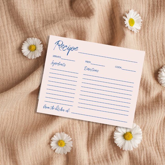 Handwritten Chic Blue Bridal Shower Recipe Card (Handwritten Chic Blue Bridal Shower Recipe Card)