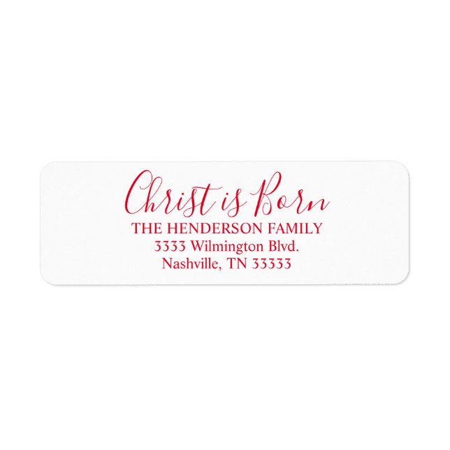 Handwritten Christ is Born Return Address Label (Front)