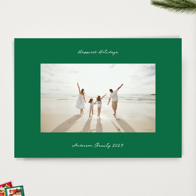 handwritten christmas green apple ink white photo holiday card (Creator Uploaded)