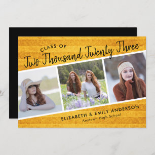 Handwritten Class of 2019   3 Photos Rustic Invitation