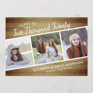 Handwritten Class of 2020 3 Photos Rustic Invitation