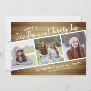 Handwritten Class of 2025 3 Photos Rustic Invitation