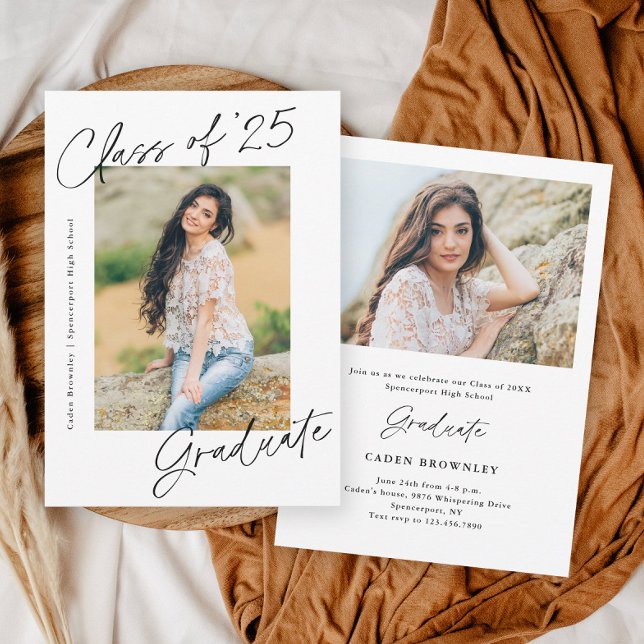 Handwritten Class of 2025 Photo Graduation Invitation (Handwritten Class of 2025 Photo Graduation Invitations.)