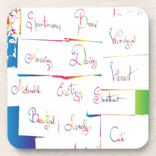 Handwritten Colourful Positive Inspirational words Coaster