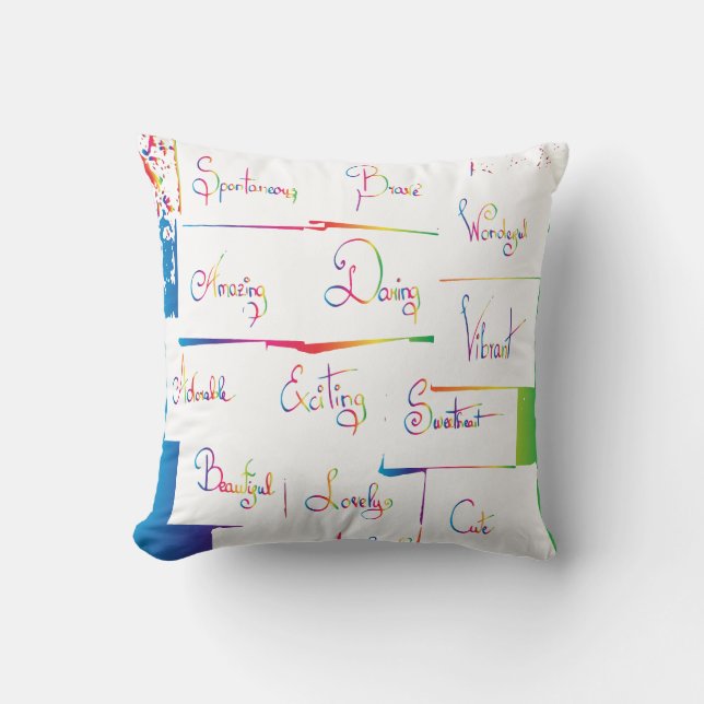 Handwritten Colourful Positive Inspirational words Cushion (Front)