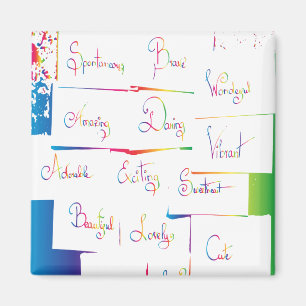 Handwritten Colourful Positive Inspirational words Magnet
