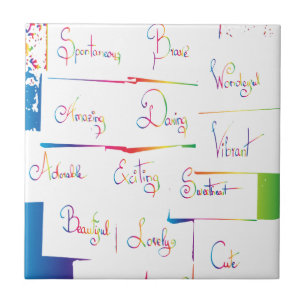 Handwritten Colourful Positive Inspirational words Tile