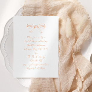 Handwritten Coquette Bow Peach Bridal Shower Invitation