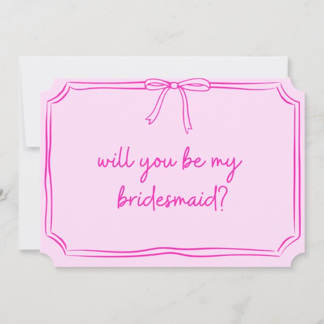 Handwritten Coquette Bow Pink Bridesmaid Proposal Invitation (Front)