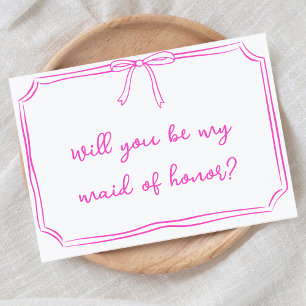 Handwritten Coquette Bow Pink Maid of Honour Invitation