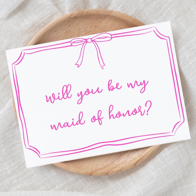Handwritten Coquette Bow Pink Maid of Honour Invitation (Creator Uploaded)
