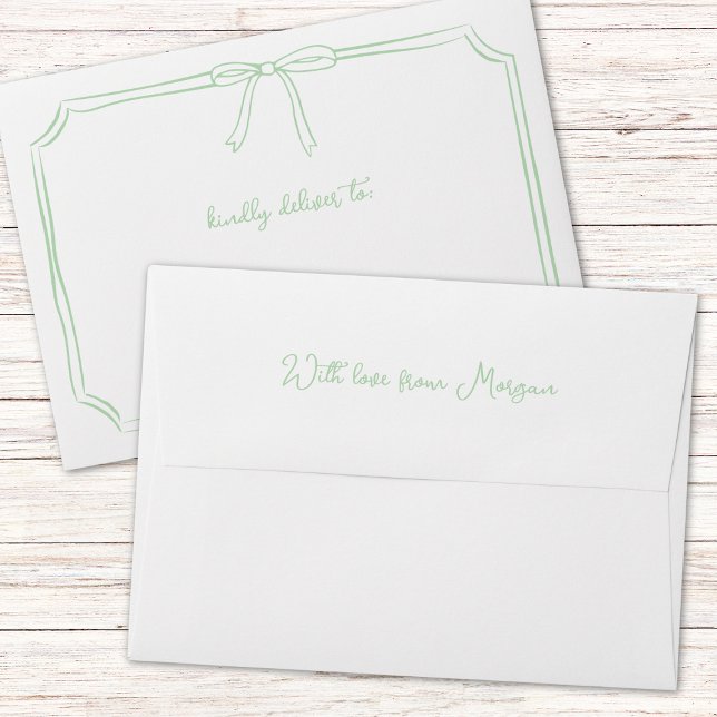 Handwritten Coquette Bow Sage Bridesmaid Proposal Envelope (Creator Uploaded)