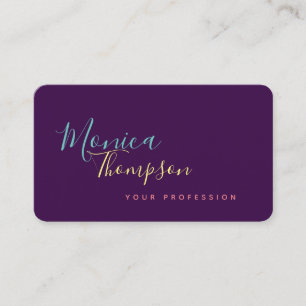 handwritten cursive name on purple feminine business card