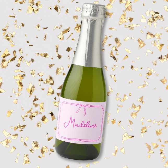 Handwritten Custom Name Bow Mini Champagne  Sparkling Wine Label (Creator Uploaded)