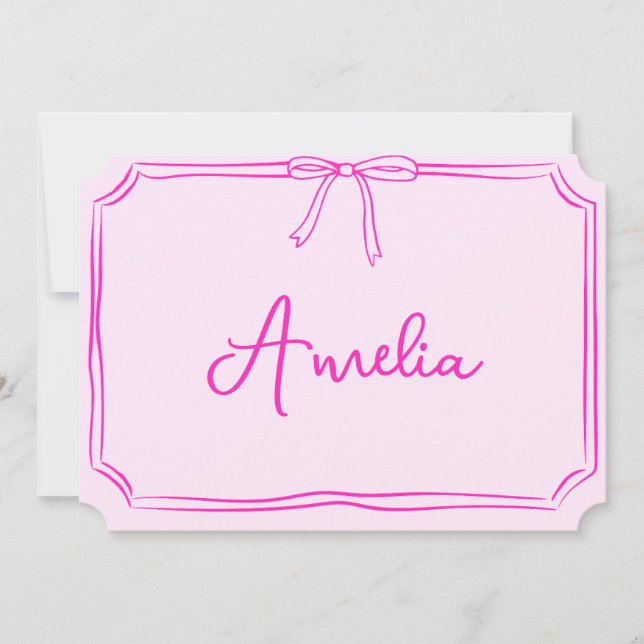 Handwritten Custom Pink Bow Aesthetic Notecard (Front)