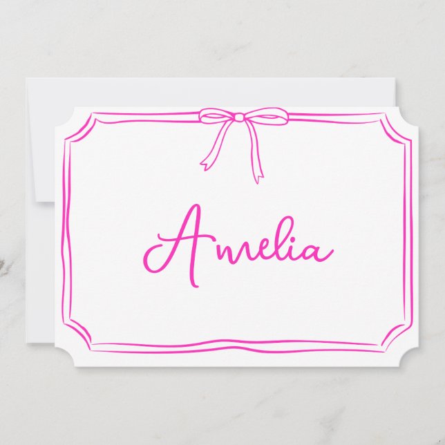Handwritten Custom Pink Bow Aesthetic Notecard (Front)