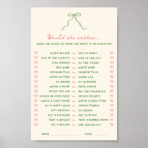 Handwritten Downloadable Would She Rather Game Poster