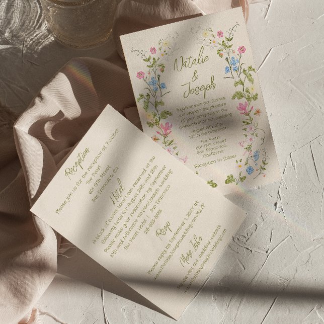 Handwritten Drawn Floral Summer All In One Wedding Invitation (Creator Uploaded)