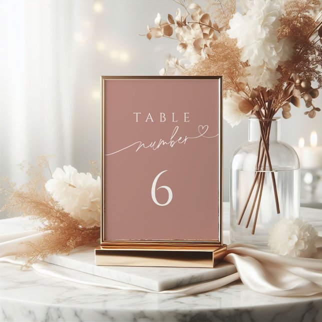 Handwritten Dusty Rose Wedding Table Number Sign (Creator Uploaded)