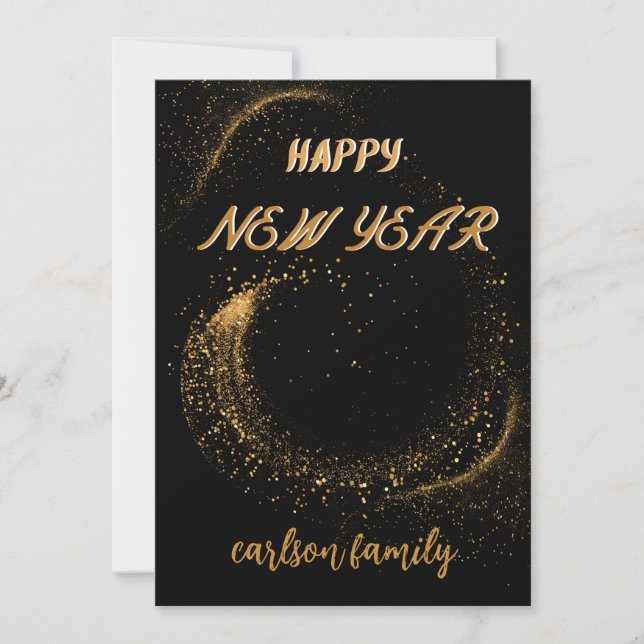handwritten elegant gold and black happy new year  holiday card (Front)