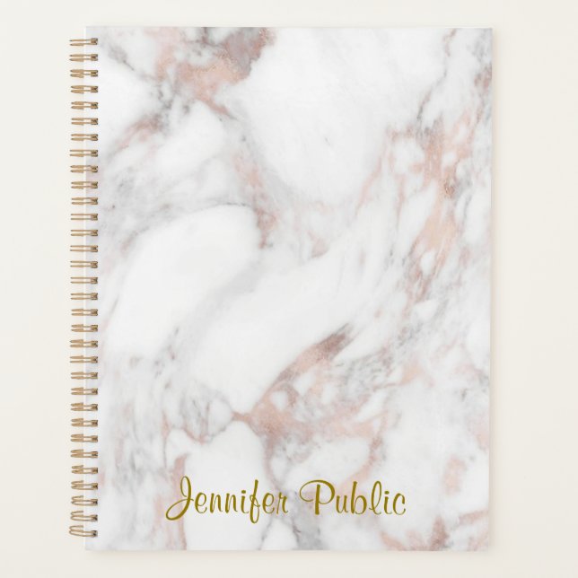 Handwritten Elegant Template Rose Gold Marble Planner (Front)