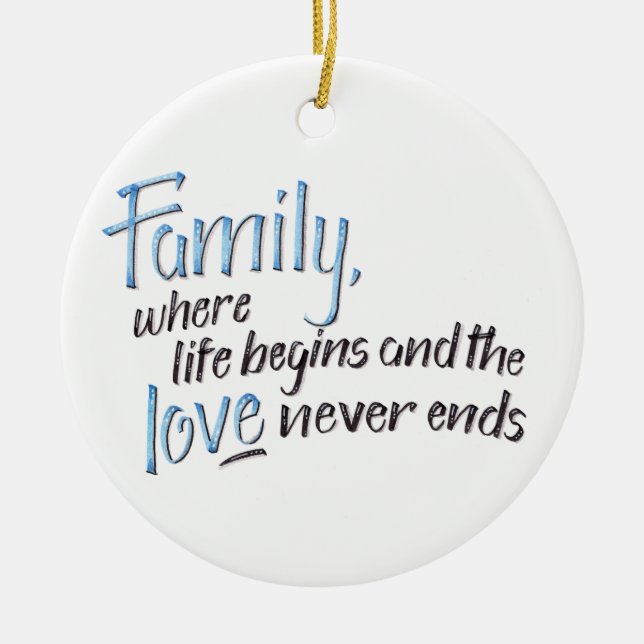 Handwritten Family Quote Ceramic Tree Decoration (Front)