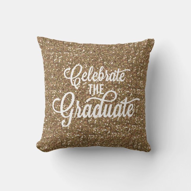 HANDWRITTEN FAUX GOLD GLITTER GRADUATION PILLOW (Front)