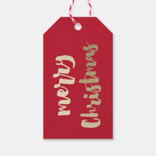 Handwritten Gold Merry Christmas Red Gift Tags