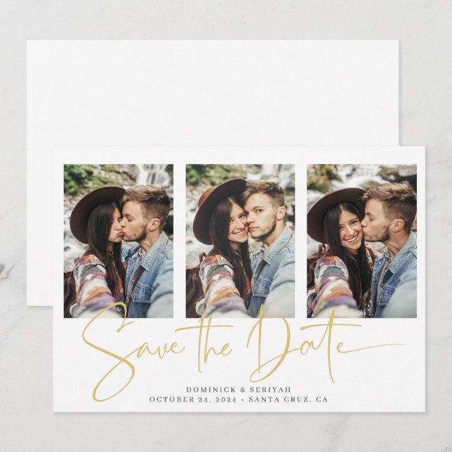 Handwritten Gold Script Typography Save The Date (Front/Back)
