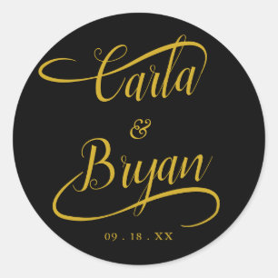 Handwritten Gold Swash Calligraphy Wedding Classic Classic Round Sticker