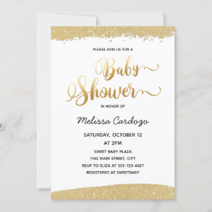 Handwritten Golden Glitter Baby Shower Invitation