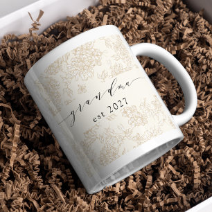 Handwritten grandma stylish floral pattern coffee mug