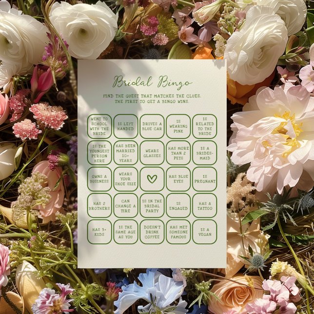 Handwritten Green Bridal Bingo Card (Creator Uploaded)
