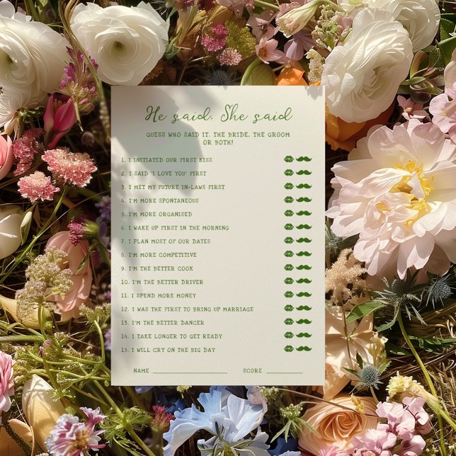 Handwritten Green He said She said Card (Creator Uploaded)