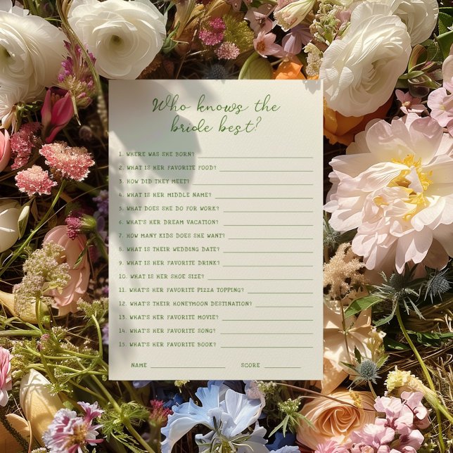 Handwritten Green Who knows the bride best Card (Creator Uploaded)