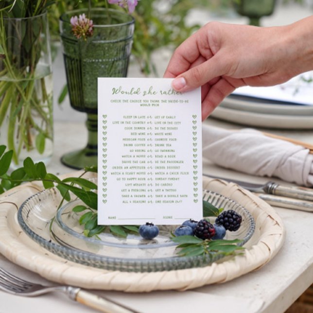 Handwritten Green Would she rather Game Card (Creator Uploaded)