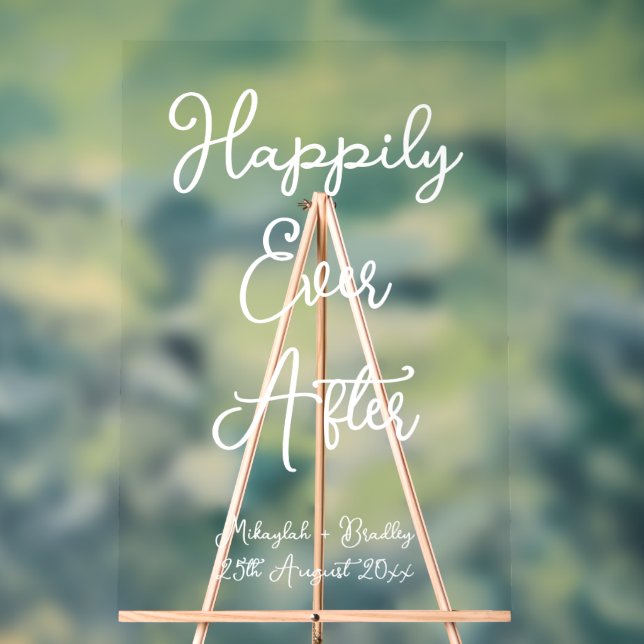 Handwritten Happily Ever After White Wedding Acrylic Sign (Neutral)