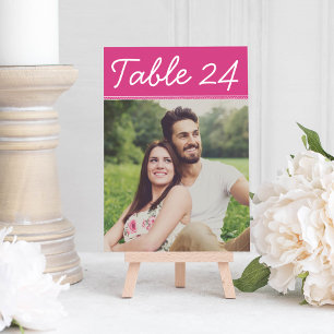 Handwritten Hot Pink Photo Table Number Card